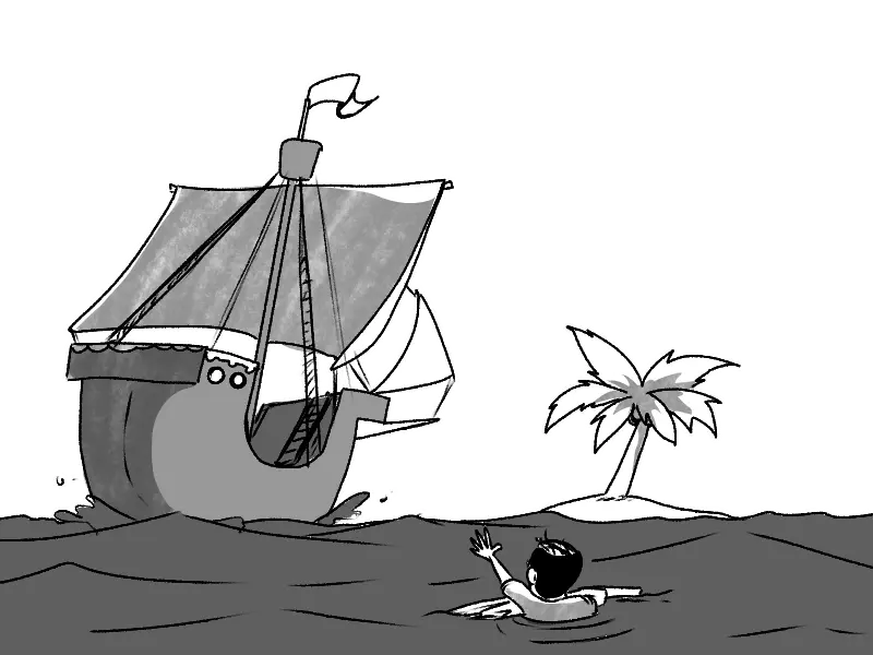 Barco navegando hacia la isla de la inspiración